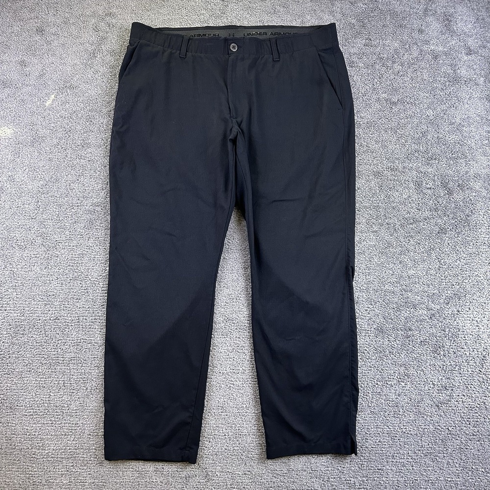Under Armour Mens Black Performance Pants 40x30 Flat Front Golf Travel Comfort